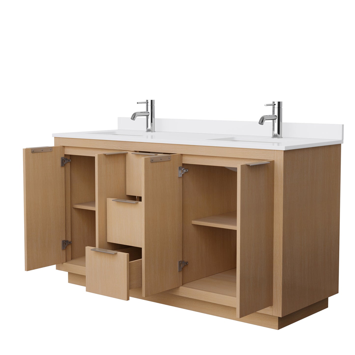 Maroni 60" Double Vanity in Light Straw, White Cultured Marble Top, Square Sinks