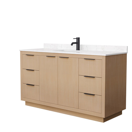 Maroni 60" Single Vanity in Light Straw, Carrara Cultured Marble Top, Black Trim