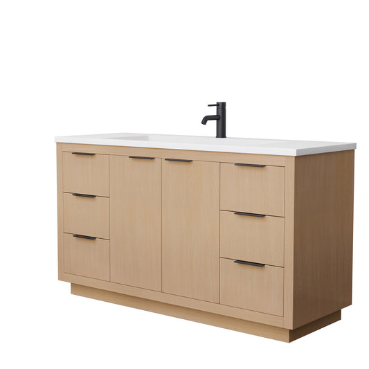 Maroni 60" Single Vanity in Light Straw, 1.25" White Top, Integrated Black Trim