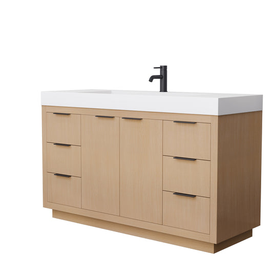 Maroni 60" Single Vanity in Light Straw, 4" White Top, Integrated Black Trim