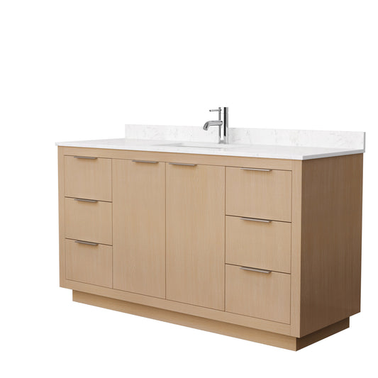 Maroni 60" Single Vanity in Light Straw, Carrara Marble Top, Square Sink
