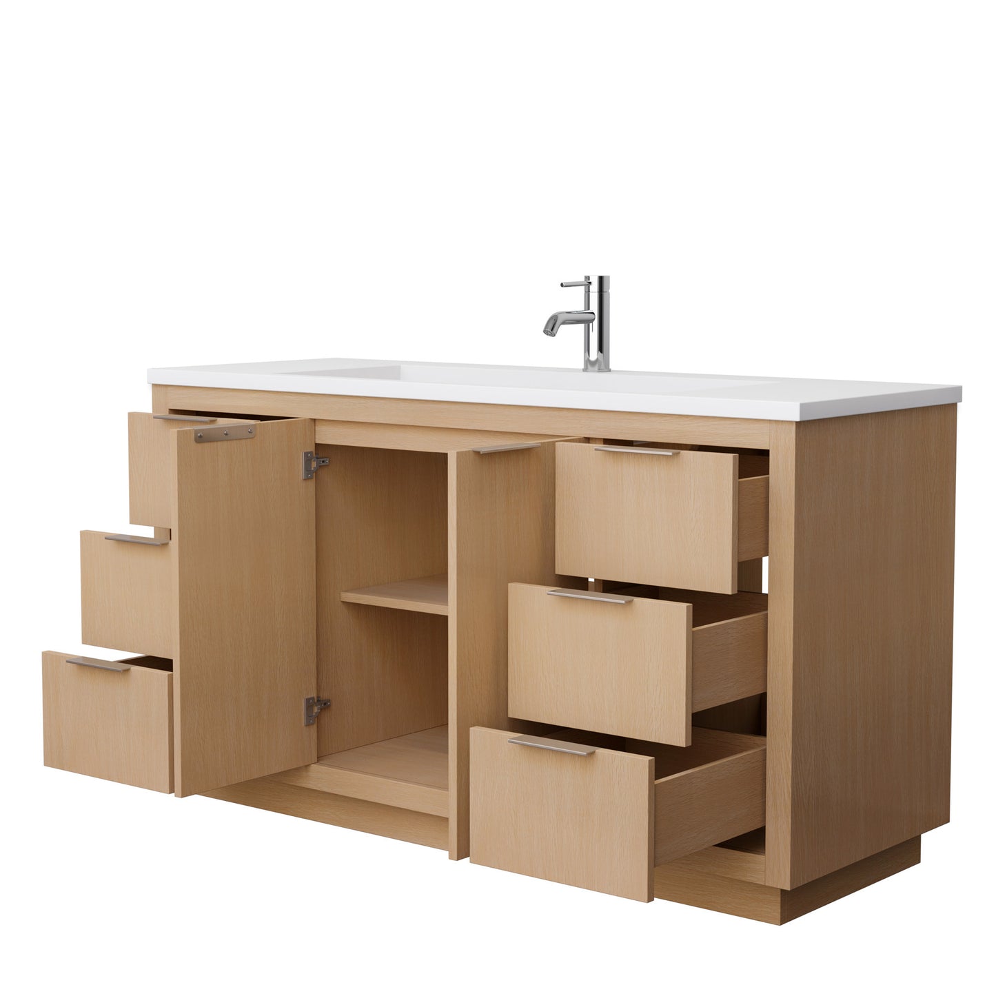 Maroni 60" Single Vanity in Light Straw, 1.25" White Top, Integrated Sink