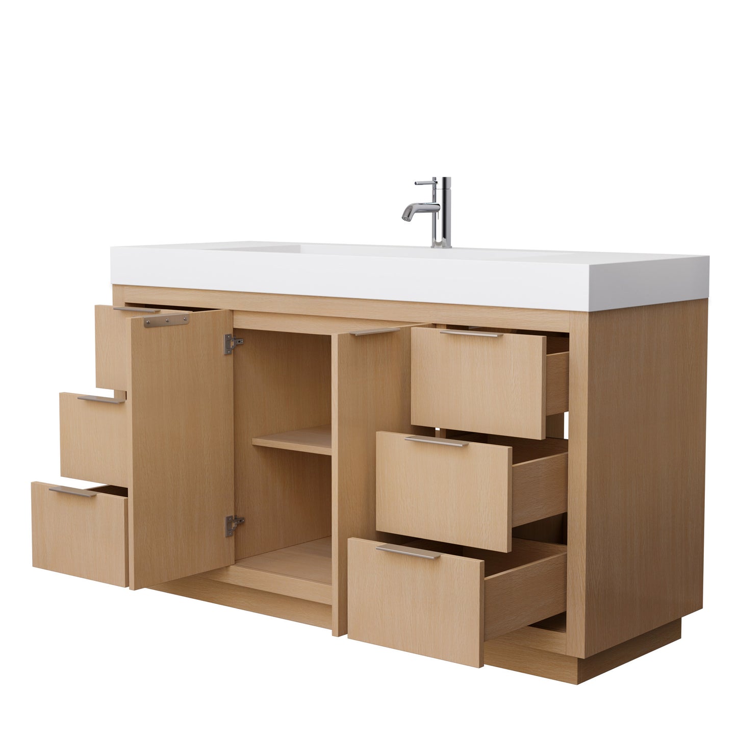 Maroni 60" Single Vanity in Light Straw, 4" White Top, Integrated Sink