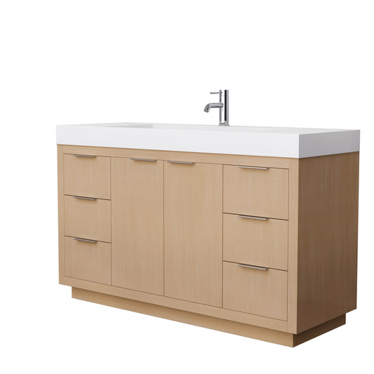 Maroni 60" Single Vanity in Light Straw, 4" White Top, Integrated Sink