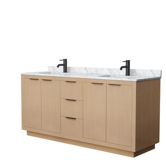 Maroni 72" Double Vanity in Light Straw, Top, Square Sinks, Matte Black Trim