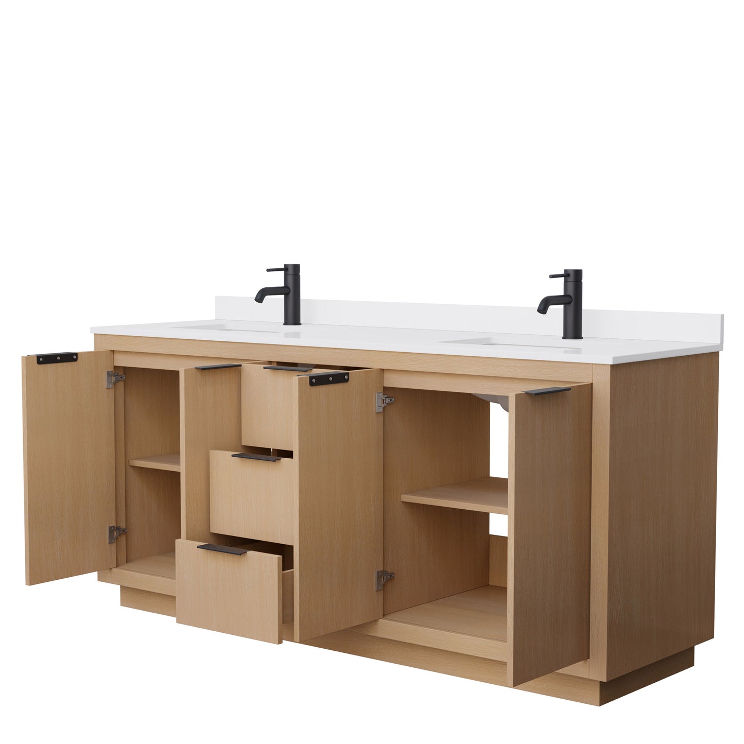 Maroni 72" Double Vanity in Light Straw, White Cultured Marble Top, Black Trim