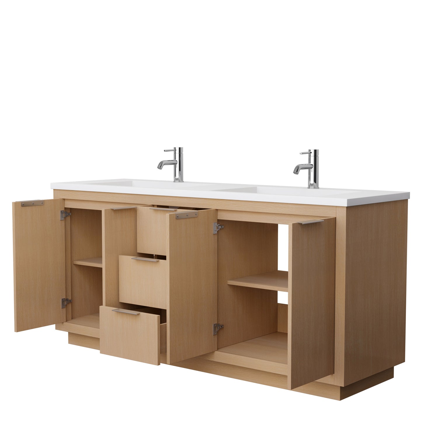 Maroni 72" Double Vanity in Light Straw, 1.25" White Top, Integrated Sinks