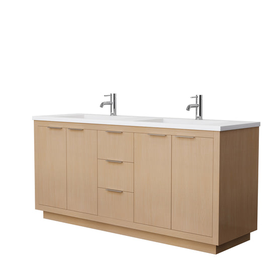 Maroni 72" Double Vanity in Light Straw, 1.25" White Top, Integrated Sinks