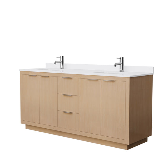 Maroni 72" Double Vanity in Light Straw, White Cultured Marble Top, Square Sinks