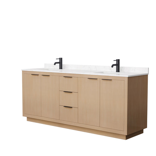 Maroni 80" Double Vanity in Light Straw, Carrara Cultured Marble Top, Black Trim