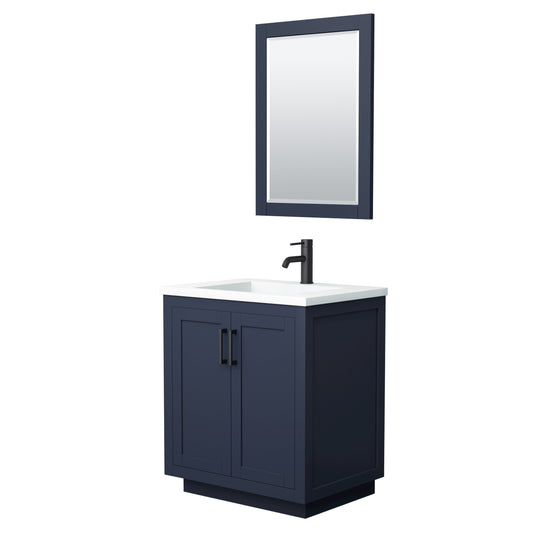 Miranda 30" Dark Blue Single Vanity, 1.25" White Top,  Black Trim, 24" Mirror
