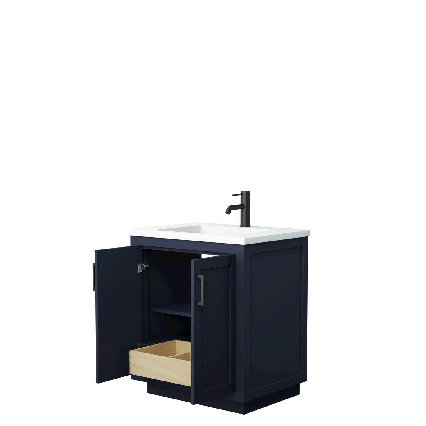 Miranda 30" Single Vanity in Dark Blue, 1.25" White Top, Integrated Black Trim