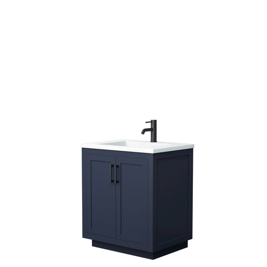 Miranda 30" Single Vanity in Dark Blue, 1.25" White Top, Integrated Black Trim