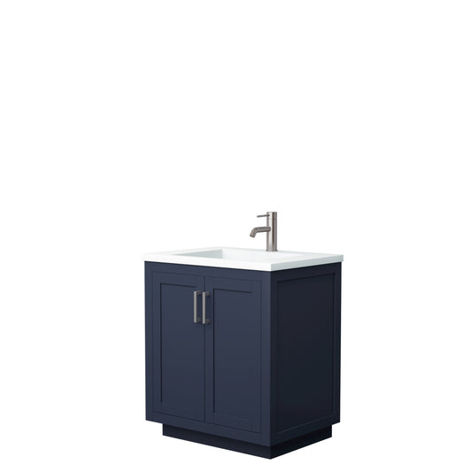 Miranda 30" Single Vanity in Dark Blue, 1.25" White Top, Integrated Nickel Trim