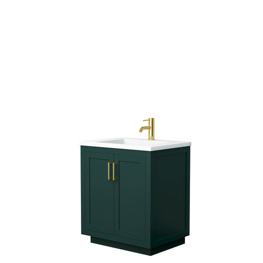 Miranda 30" Single Vanity in Green, 1.25" White Top, Integrated Gold Trim