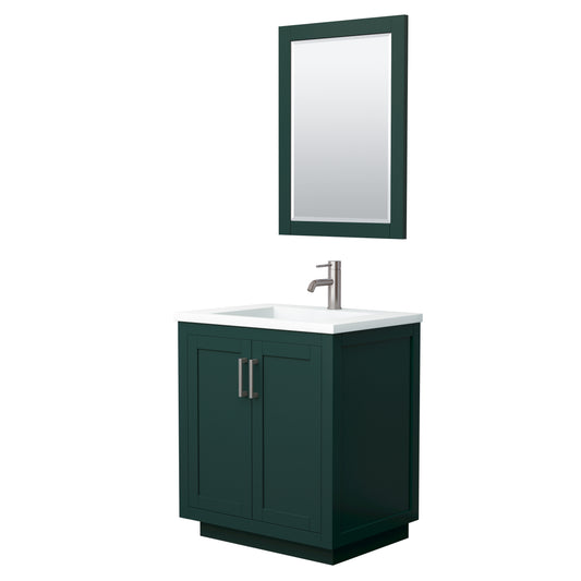 Miranda 30" Single Vanity in Green, 1.25" White Top,  Nickel Trim, 24" Mirror