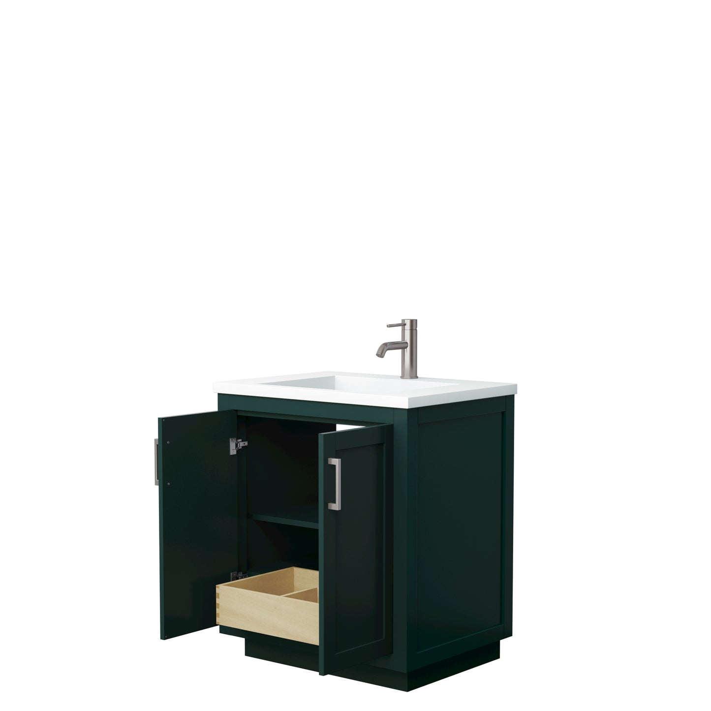 Miranda 30" Single Vanity in Green, 1.25" White Top, Integrated Nickel Trim
