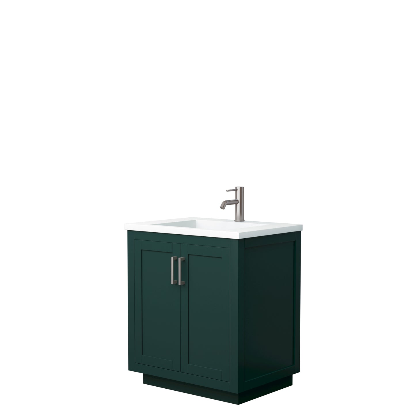Miranda 30" Single Vanity in Green, 1.25" White Top, Integrated Nickel Trim