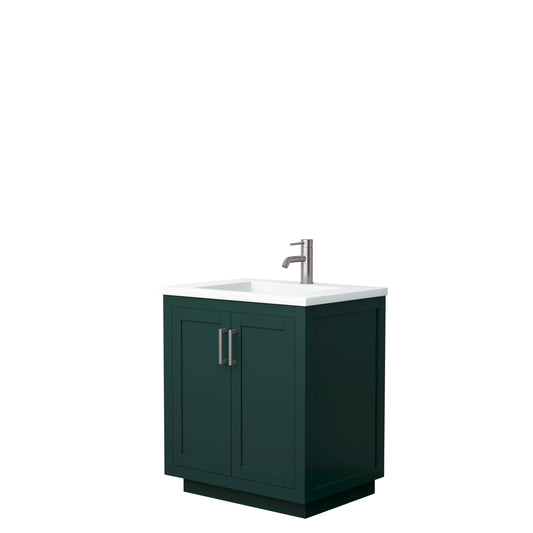 Miranda 30" Single Vanity in Green, 1.25" White Top, Integrated Nickel Trim