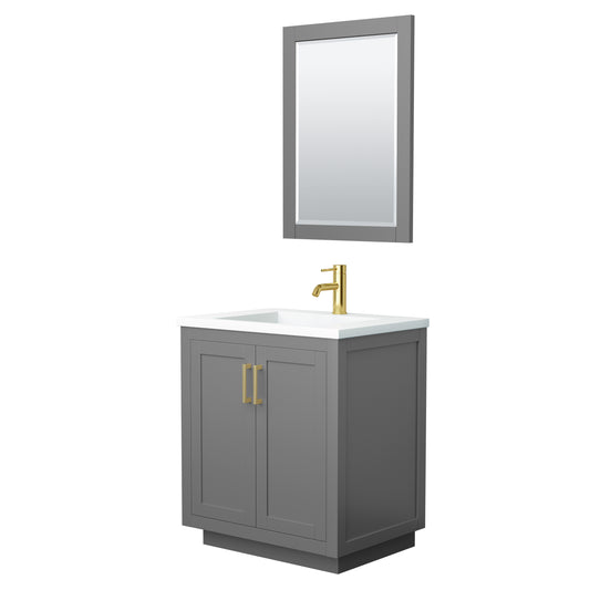 Miranda 30" Dark Gray Single Vanity, 1.25" White Top,  Gold Trim, 24" Mirror