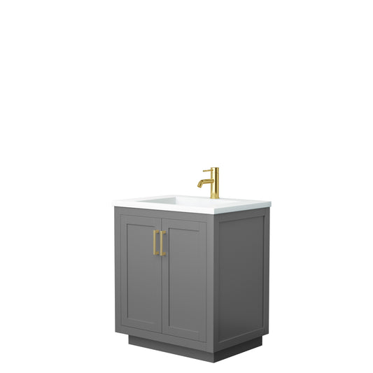 Miranda 30" Dark Gray Single Vanity, 1.25" White Top, Integrated Gold Trim