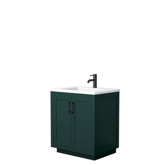 Miranda 30" Single Vanity in Green, 1.25" White Top, Integrated Matte Black Trim