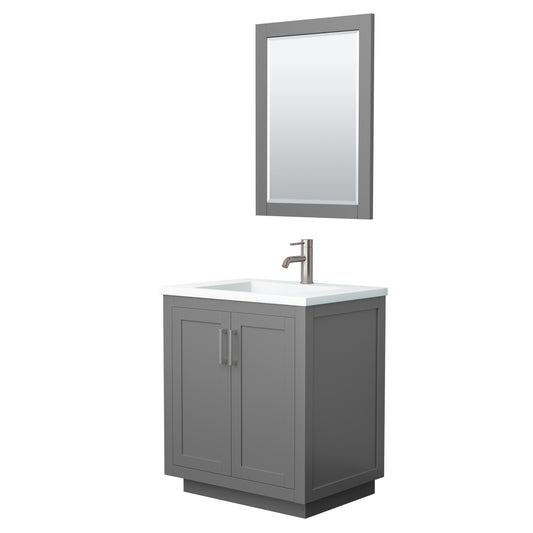 Miranda 30" Dark Gray Single Vanity, 1.25" White Top,  Nickel Trim, 24" Mirror