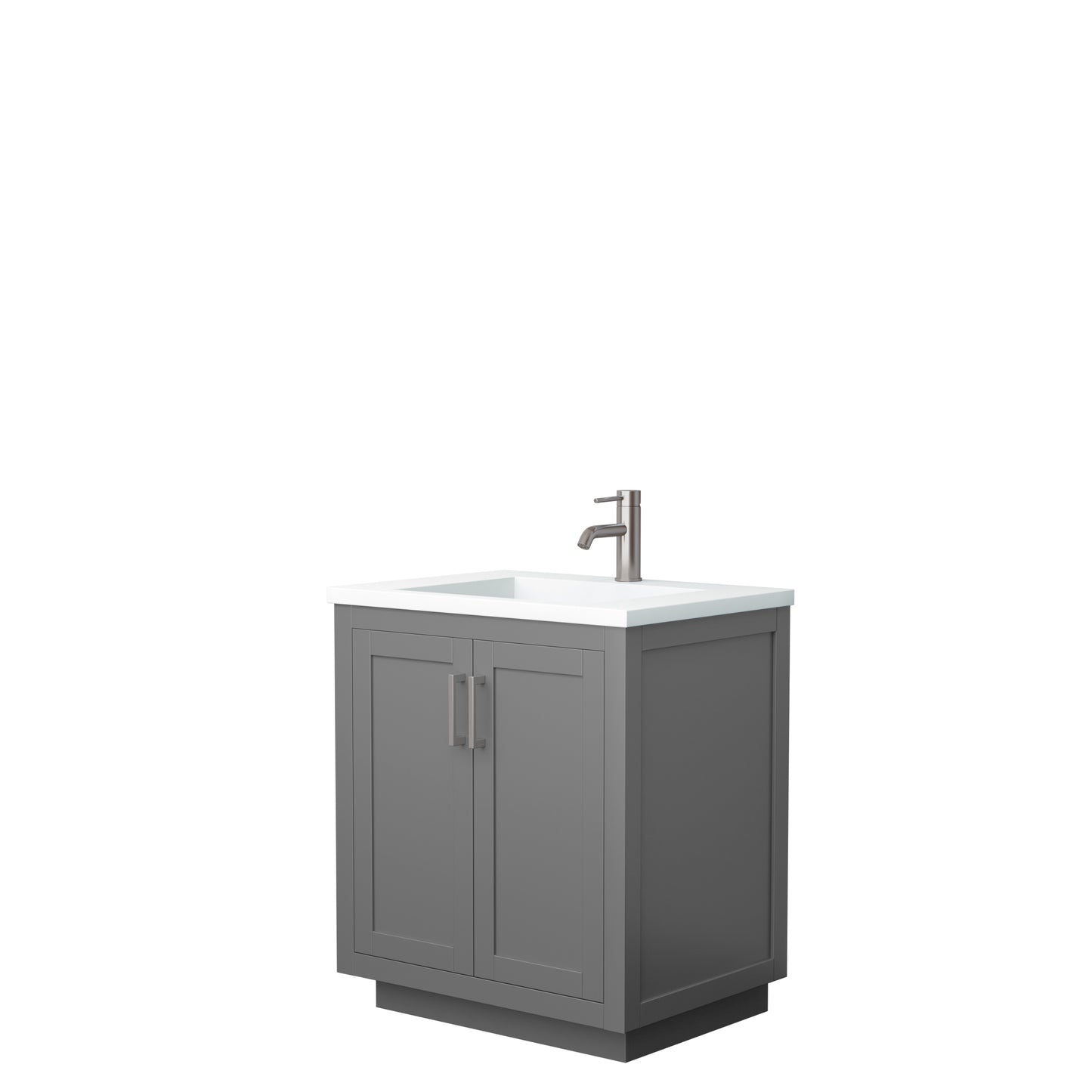 Miranda 30" Single Vanity in Dark Gray, 1.25" White Top, Integrated Nickel Trim