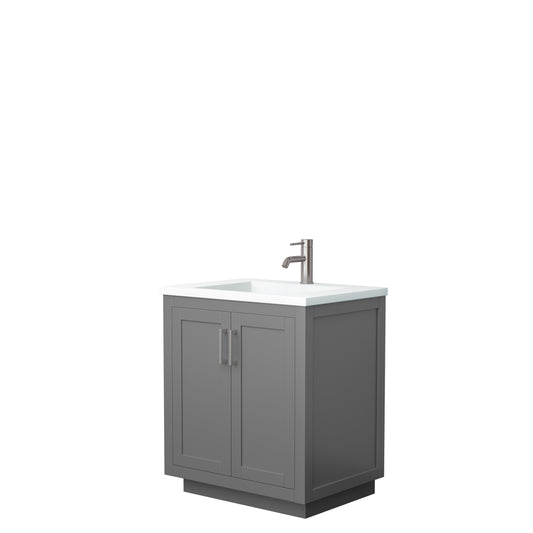 Miranda 30" Single Vanity in Dark Gray, 1.25" White Top, Integrated Nickel Trim
