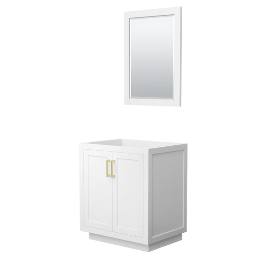 Miranda 30" Single Vanity in White, No Top, Bruished Gold Trim, 24" Mirror
