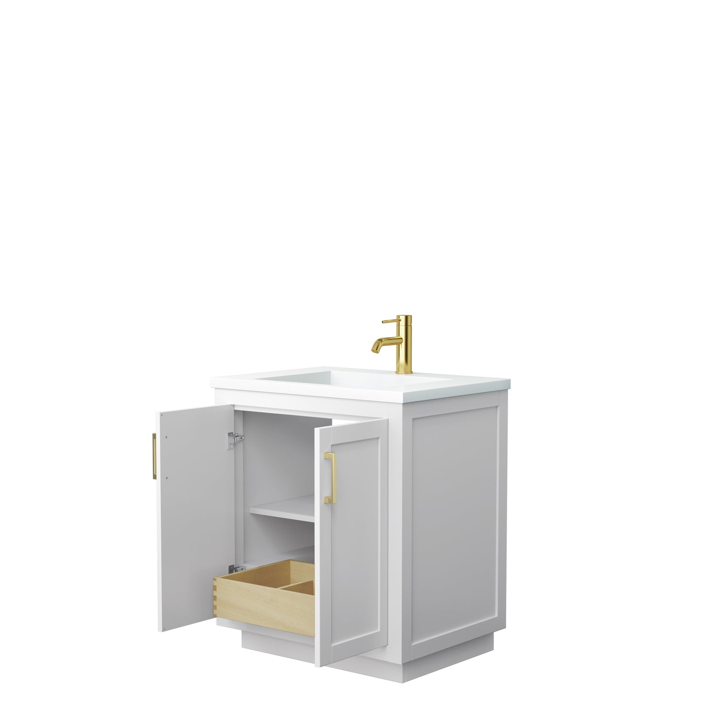 Miranda 30" Single Vanity in White, 1.25" White Top, Integrated Gold Trim