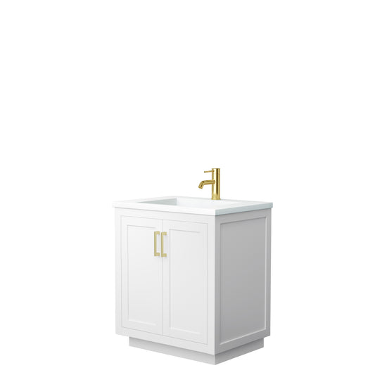 Miranda 30" Single Vanity in White, 1.25" White Top, Integrated Gold Trim
