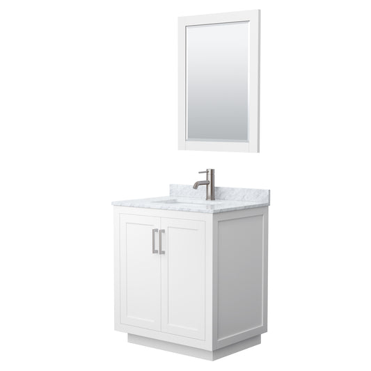 Miranda 30" Single Vanity in White, Top, Square Brushed Nickel Trim, 24" Mirror