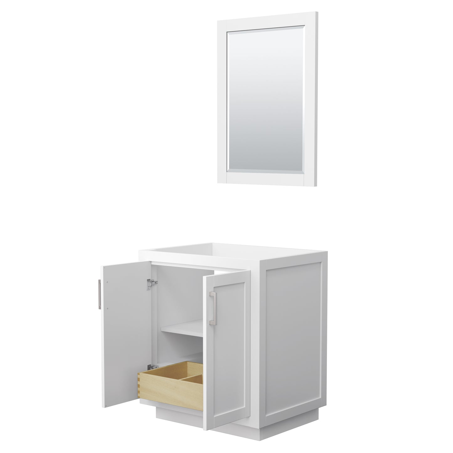 Miranda 30" Single Vanity in White, No Top, Bruished Nickel Trim, 24" Mirror