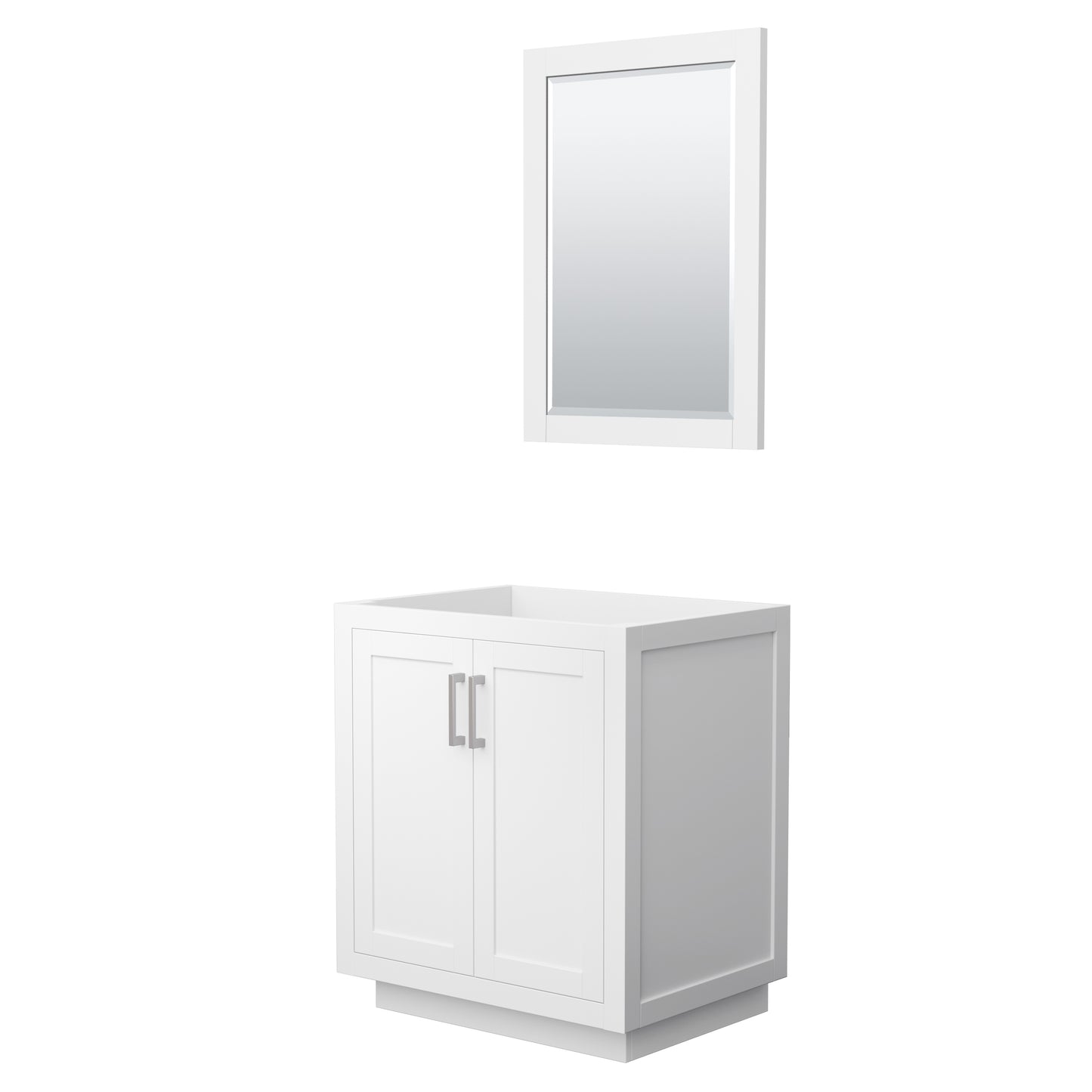 Miranda 30" Single Vanity in White, No Top, Bruished Nickel Trim, 24" Mirror