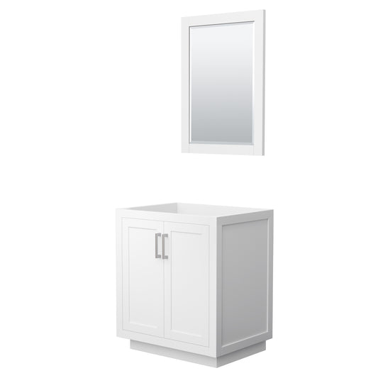 Miranda 30" Single Vanity in White, No Top, Bruished Nickel Trim, 24" Mirror