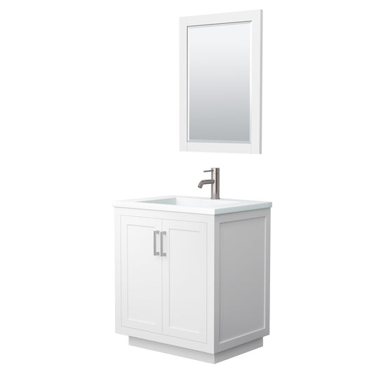 Miranda 30" Single Vanity in White, 1.25" White Top,  Nickel Trim, 24" Mirror