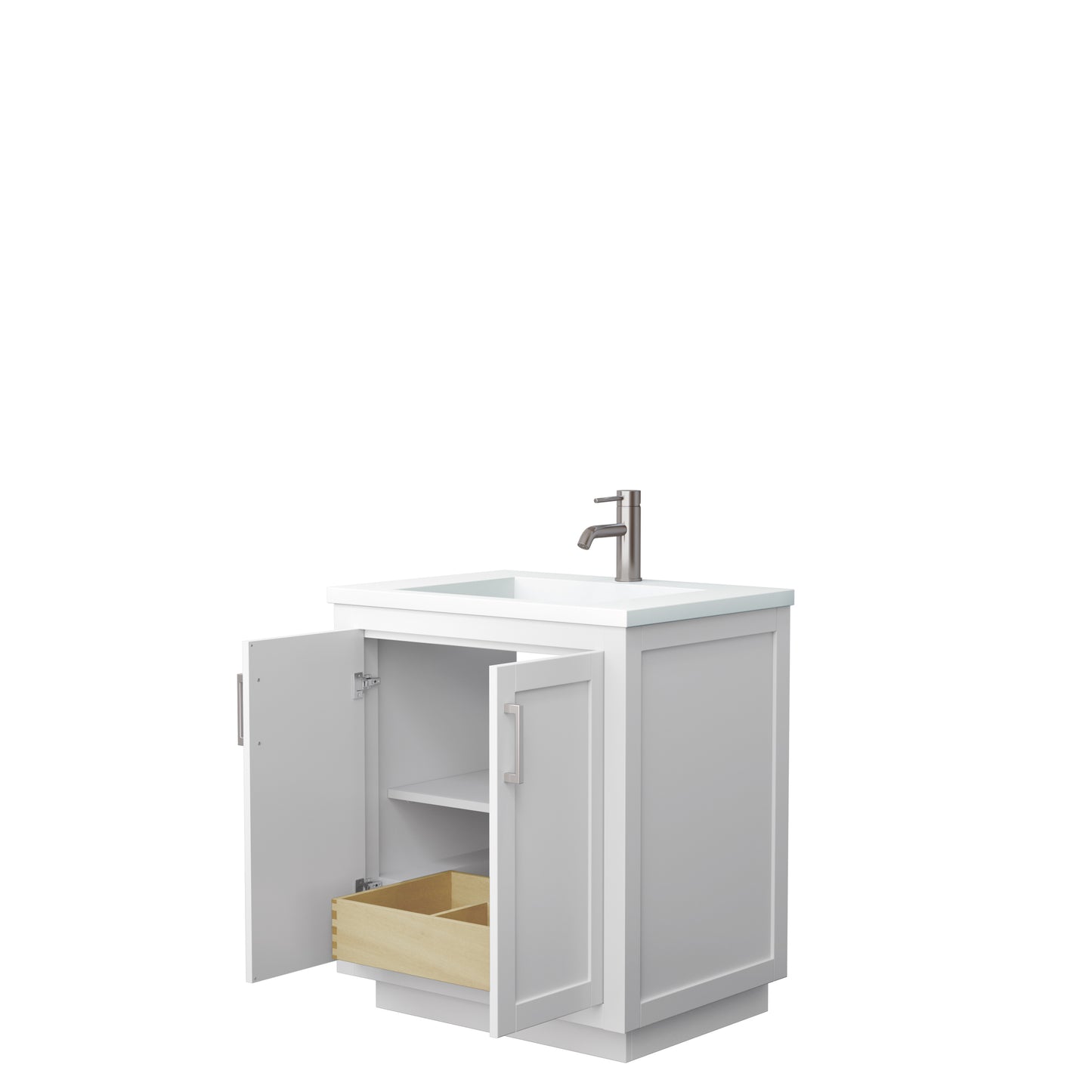 Miranda 30" Single Vanity in White, 1.25" White Top, Integrated Nickel Trim