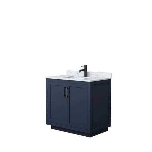 Miranda 36" Single Vanity in Dark Blue, Top, Square Sink, Matte Black Trim