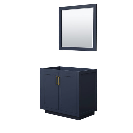 Miranda 36" Single Vanity in Dark Blue, No Top, Bruished Gold Trim, 34" Mirror