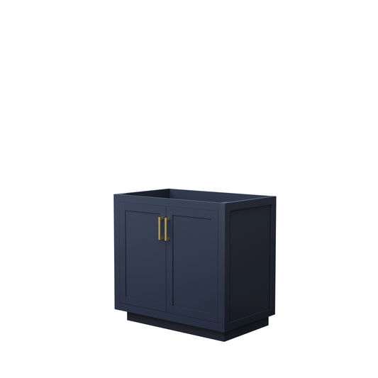 Miranda 36" Single Vanity in Dark Blue, No Top, No Sink, Brushed Gold Trim