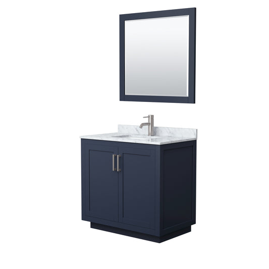 Miranda 36" Single Vanity in Dark Blue, Top, Nickel Trim, 34" Mirror