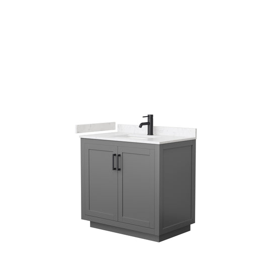 Miranda 36" Single Vanity in Dark Gray, Carrara Cultured Marble Top, Black Trim