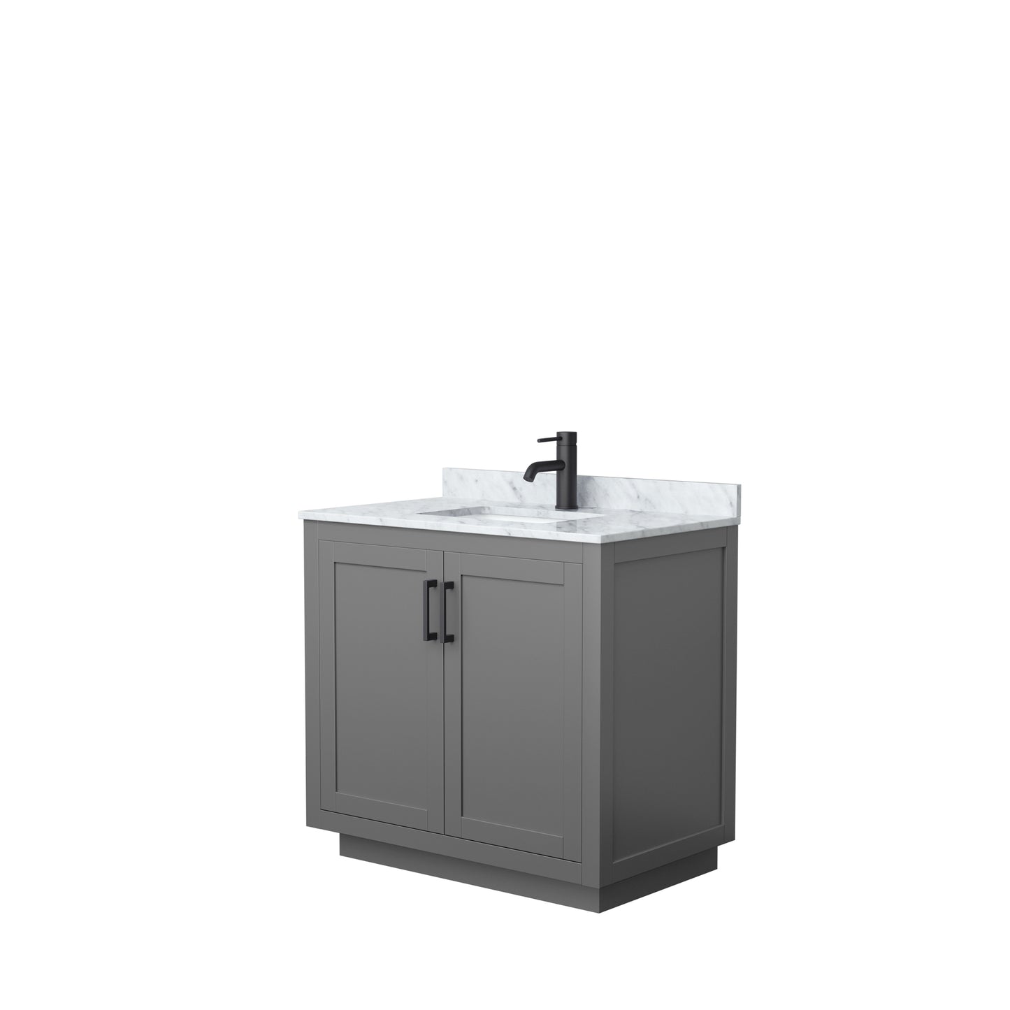 Miranda 36" Single Vanity in Dark Gray, Top, Square Sink, Matte Black Trim