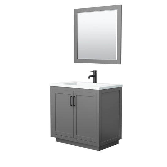 Miranda 36" Dark Gray Single Vanity, 1.25" White Top,  Black Trim, 34" Mirror