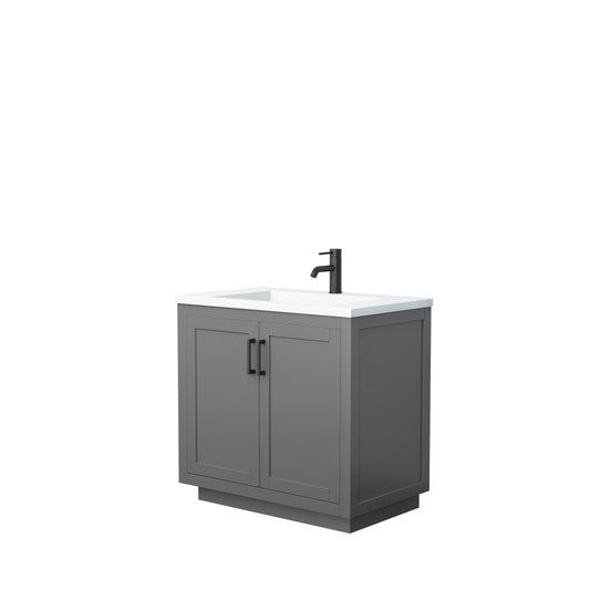 Miranda 36" Single Vanity in Dark Gray, 1.25" White Top, Integrated Black Trim