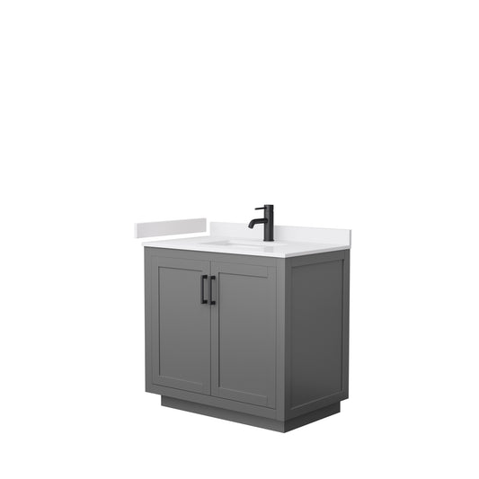 Miranda 36" Single Vanity in Dark Gray, White Cultured Marble Top, Black Trim