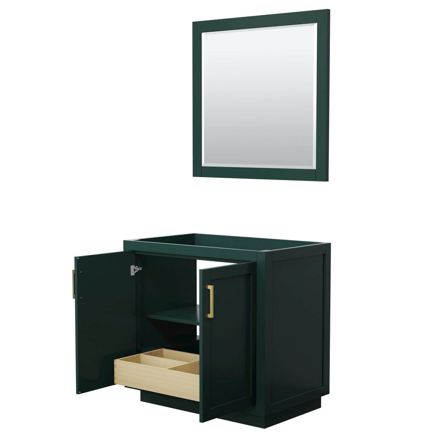 Miranda 36" Single Vanity in Green, No Top, Bruished Gold Trim, 34" Mirror