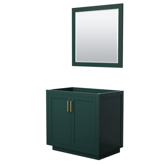 Miranda 36" Single Vanity in Green, No Top, Bruished Gold Trim, 34" Mirror