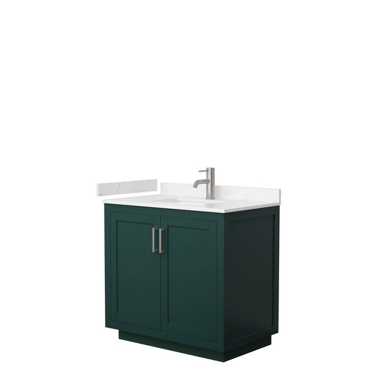 Miranda 36" Single Vanity in Green, Carrara Cultured Marble Top, Nickel Trim